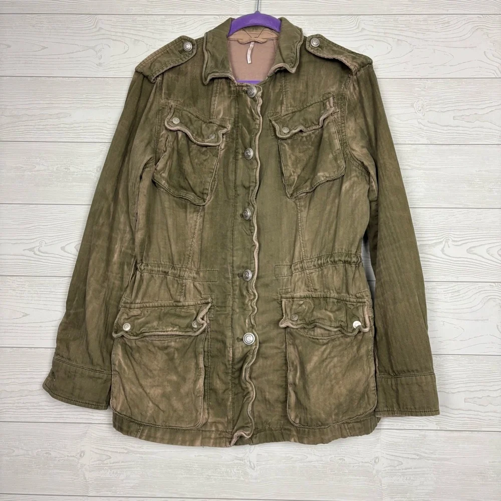 Free People Not Your Brother’s Military Style Jacket Size Small Olive Khaki Moss - Picture 2 of 16